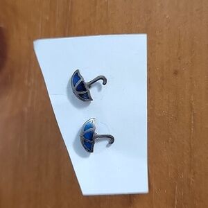 Silver With Blue Enamel Umbrella Stud Earrings